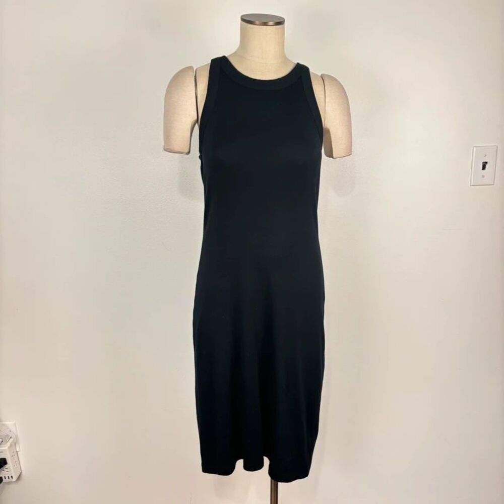 GAP Womens Tank Dress Size S Tall Black Ribbed Trim Sleeveless Midi Casual Basic